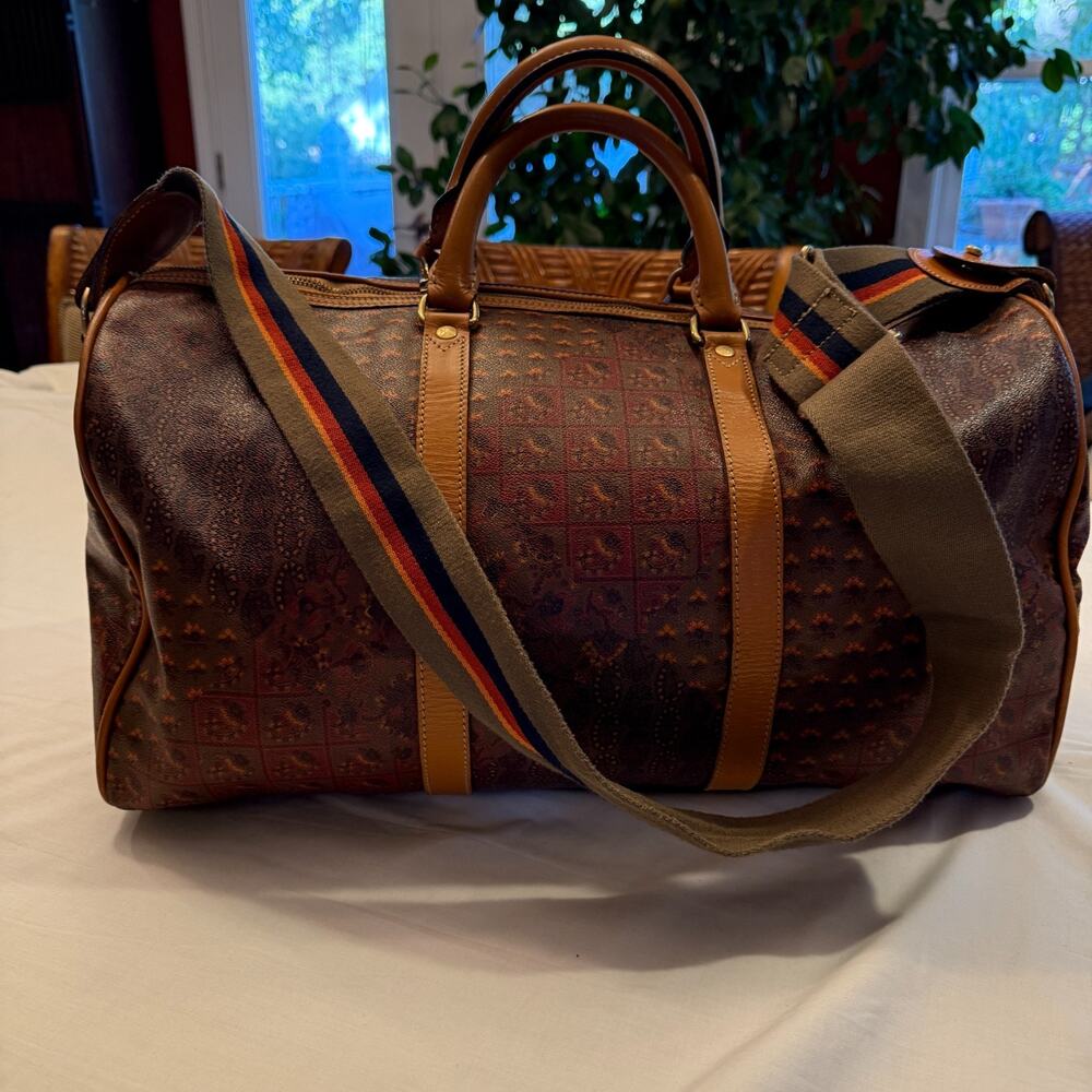 Vintage ESCADA Made In Italy Coated Canvas Leather Duffel Travel Bag 20" Lock